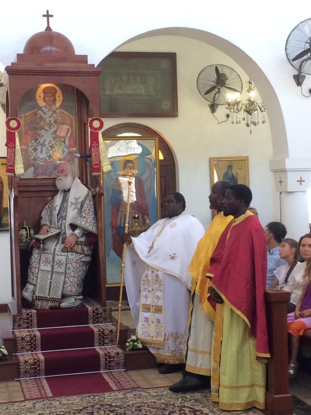Fr. Cleopas serving the Divine Liturgy under the presidence of His Beatitude Patriarch Theodoros II of Alexandria and all Africa October 2021